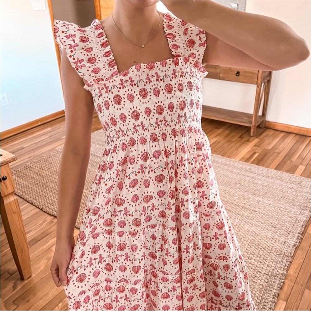 Hill House The Ellie Nap Dress Pink Seashell Mermaid Beach Ruffle Maxi Dress S